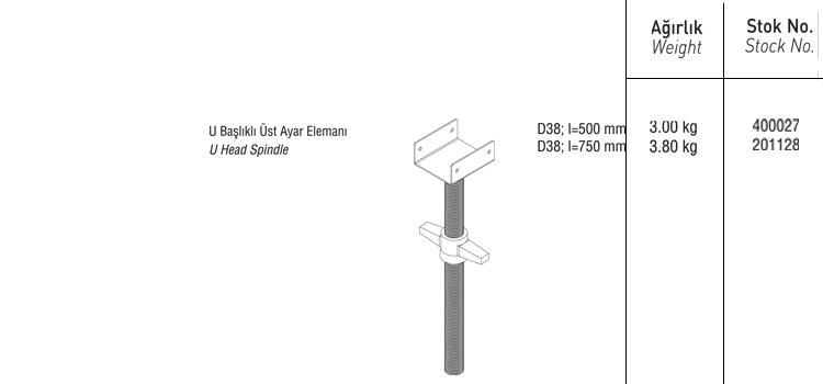 U BAŞLIKLI ÜST AYAR ELEMANI