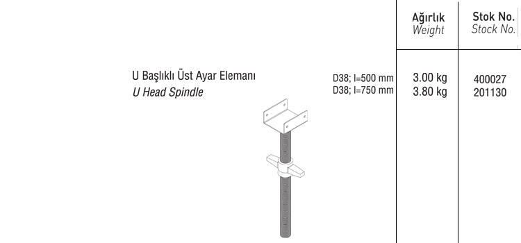  U BAŞLIKLI ÜST AYAR ELEMANI